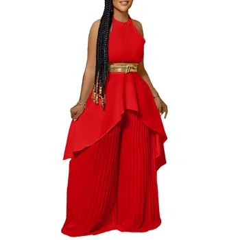 Vasaras Elegants Āfrikas Sievietēm Bez Piedurknēm Poliestera Balts Sarkans Melns Zils 2 Gabali Top Kroku Elsas Atbilstības Komplekti Āfrikas Drēbes