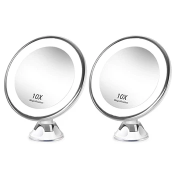 2X Grims Iedomība Spogulis Portatīvo Ar LED Gaismas piesūcekni 360Degree Rotējošo Grims Stikla Mājas Darbvirsmas Vannas istaba Ceļojumu