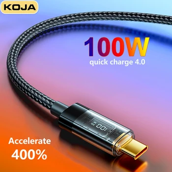 KOJA PD 100W 5.A USB Digitālais Displejs Kabelis Priekš IPhone 14 13 Macbook IPad, Huawei Xiaomi Samsung C Tipa Ātrās Uzlādes Datu Kabeli