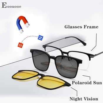 Magnēts Brilles Polarizētās Klipu Brilles Vīriešu Saulesbrilles Titāna Recepšu Optisko Tuvredzība, Dzeltena Naktīs Briļļu Lēcas