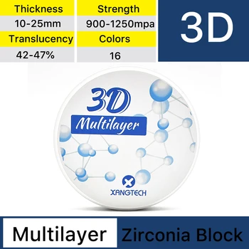 Zobu Lab Materiāla 3D Daudzslāņu Cirkonija Bloki Zrconium Diska Caurspīdīgs 42%-47% 900-1250mpa