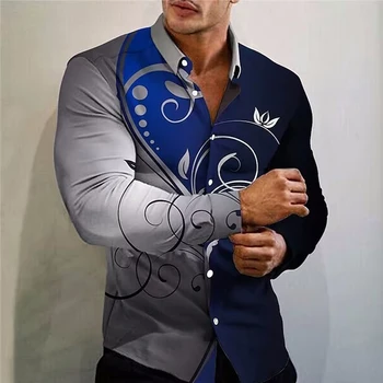 Sociālais Modes garām Piedurknēm Krekli Vīriešiem Gadījuma Lielgabarīta Krekls Vīnogulāju Print Pogas Augšējā Vīriešu Apģērbu Puse Augstas Kvalitātes Blūzes
